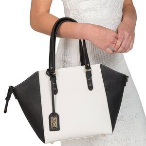 NWT Badgley Mischka Melisandre Bi-Color Saffiano White Latte Handbag (952776)